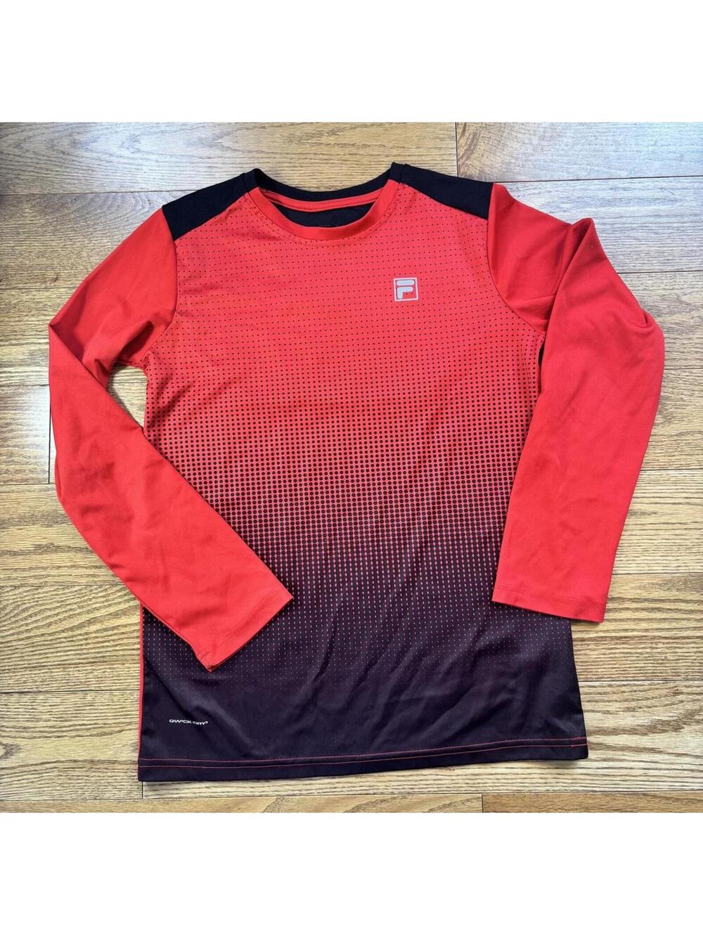 Fila Boy's Long Sleeve Gradient Red and Black Athletic Shirt